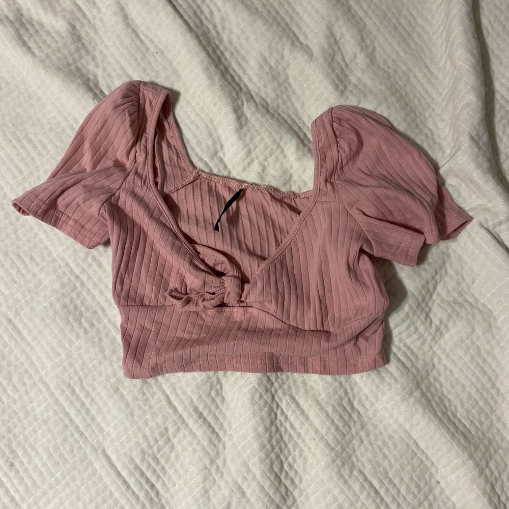Pink Front Tie Crop Top, Size small